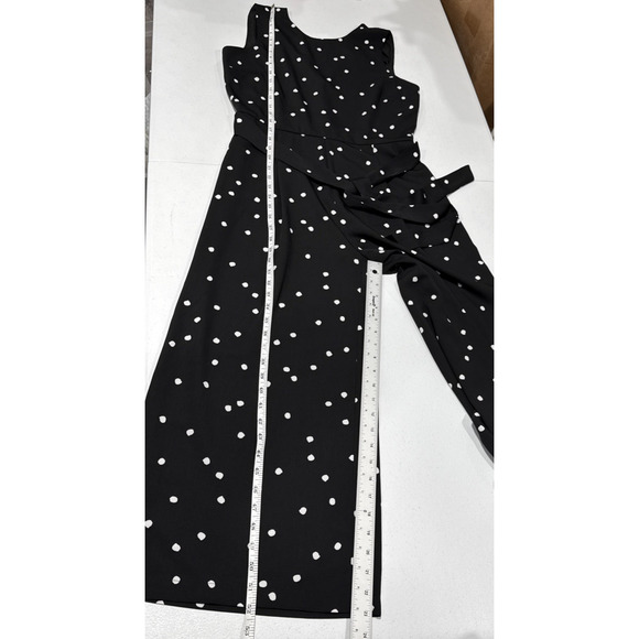Women's Warehouse Sleeveless Belted Wide Leg Jumpsuit US 8 UK 12 Black Polka Dot - Picture 11 of 15